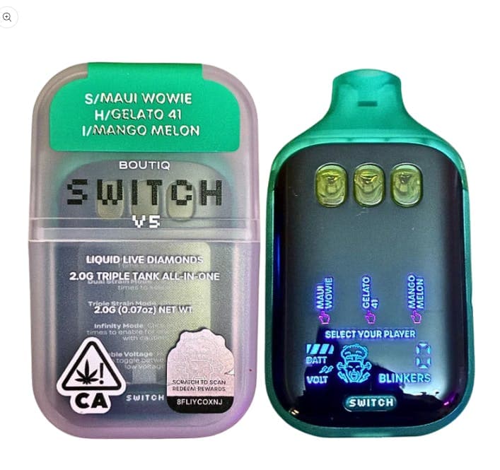 Boutiq - BOUTIQ Switch V5 – Maui Wowie (Sativa) | Gelato 41 (Hybrid) | Mango Melon (Indica) 2G